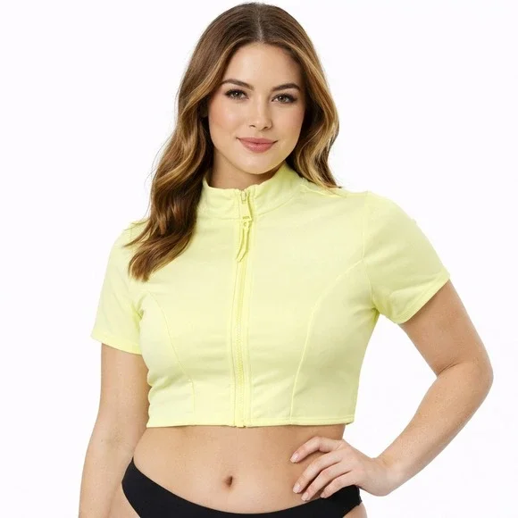 Good American Lime Green Zip Front Crop Top Short Sleeve Size 1 Small  NWT - Picture 6 of 6